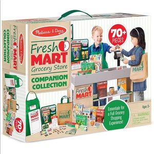 Brand new in wooden box for storage.  Fresh Mart Grocery Store Play Food set